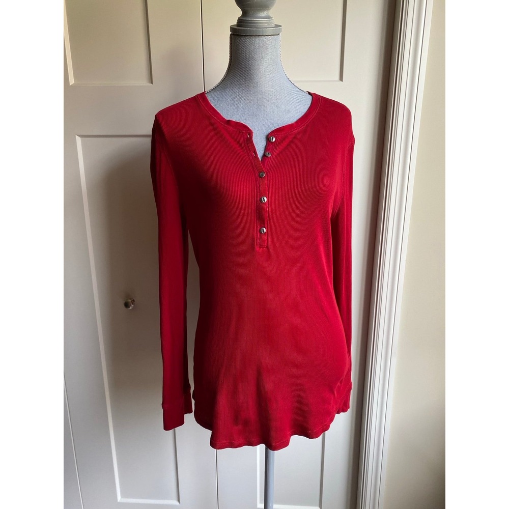 American Living Henley 1/2 Button Pullover Shirt Red XL Western Rodeo Bright s48